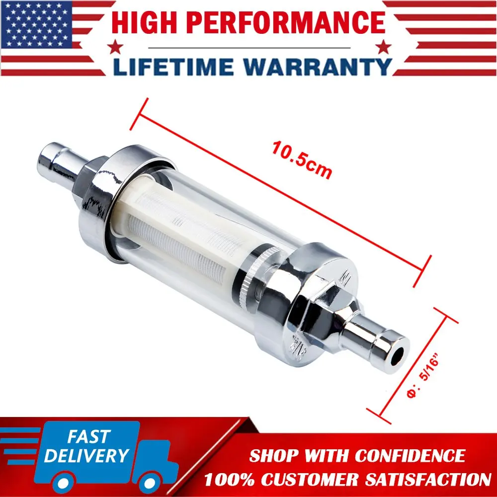 5/16 "uniwersalny chrom szkło Clearview filtr paliwa benzyna Diesel Inline wielokrotnego użytku