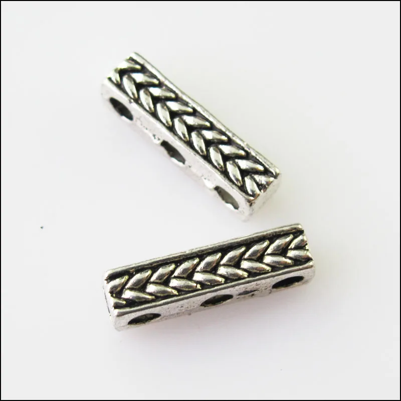 25 nowych 3-otworowych złączy prętów Charms tybetańskie srebrne koraliki dystansowe 4x15mm