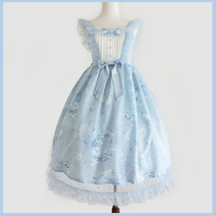 Kawaii girl daily loli cos sweet lolita strap dress vintage falbala bowknot princess victorian dress cute printing high waist