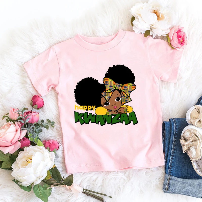 

Kawaii girls t-shirt African black little girls sisters graphic summer Harajuku sisters clothing girls t shirt Shortsleeve tops