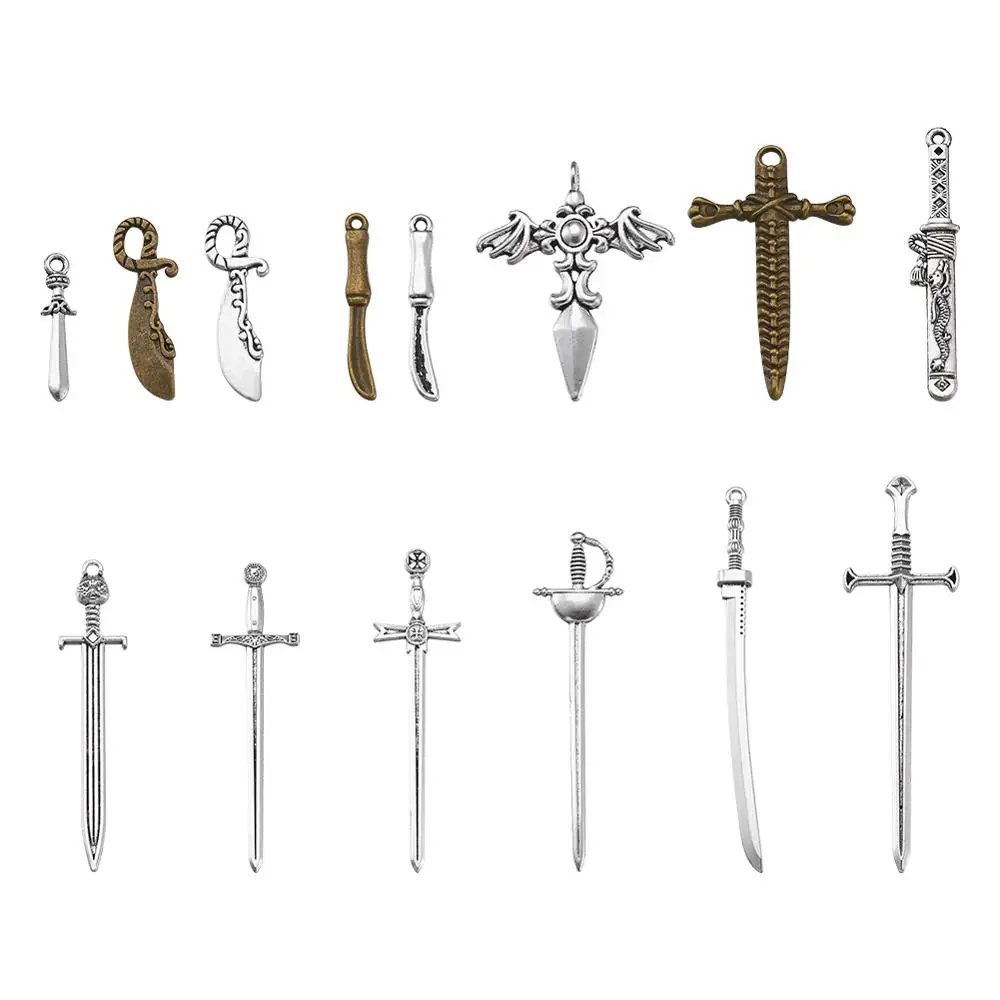 40pcs/Set Alloy Big Pendants Knife Sword Charms for DIY Craf Jewelry Making Necklaces Bracelets Tibetan Style Mixed Color