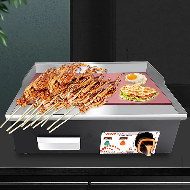 Commercial Electric Grills Roast Machine Stainless Steel Barbecue Griddle Grooved & Flat Large Hotplate Teppanyaki Grill