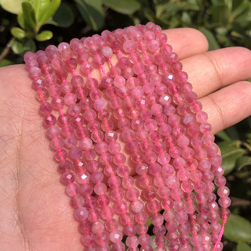 Natural Pink Tourmaline beads Micro Section Loose gem Beads For Jewelry Making Bracelet Necklace 2 3 4mm Faceted Stone beads