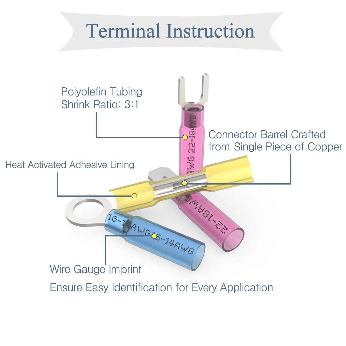 540X Ring Heat Shrink Crimp Terminals Insulated Butt Wire Connectors Male Female Spade Terminal Kit Electrical Cable Connector