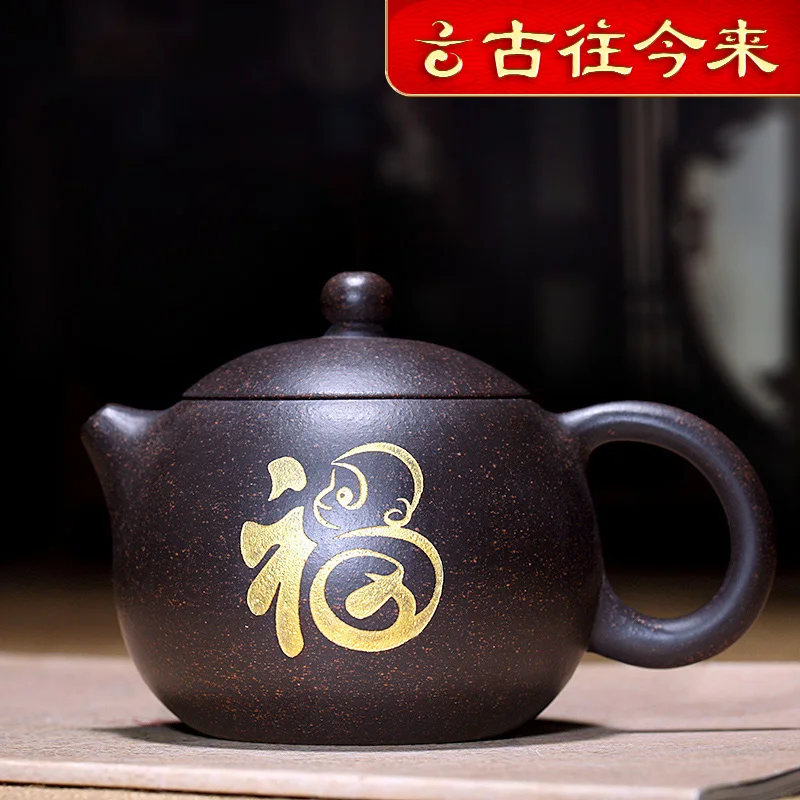 |ancient times to the present is pure handmade, Xi Shi teapot, black gold sand, genuine household teapot and tea set