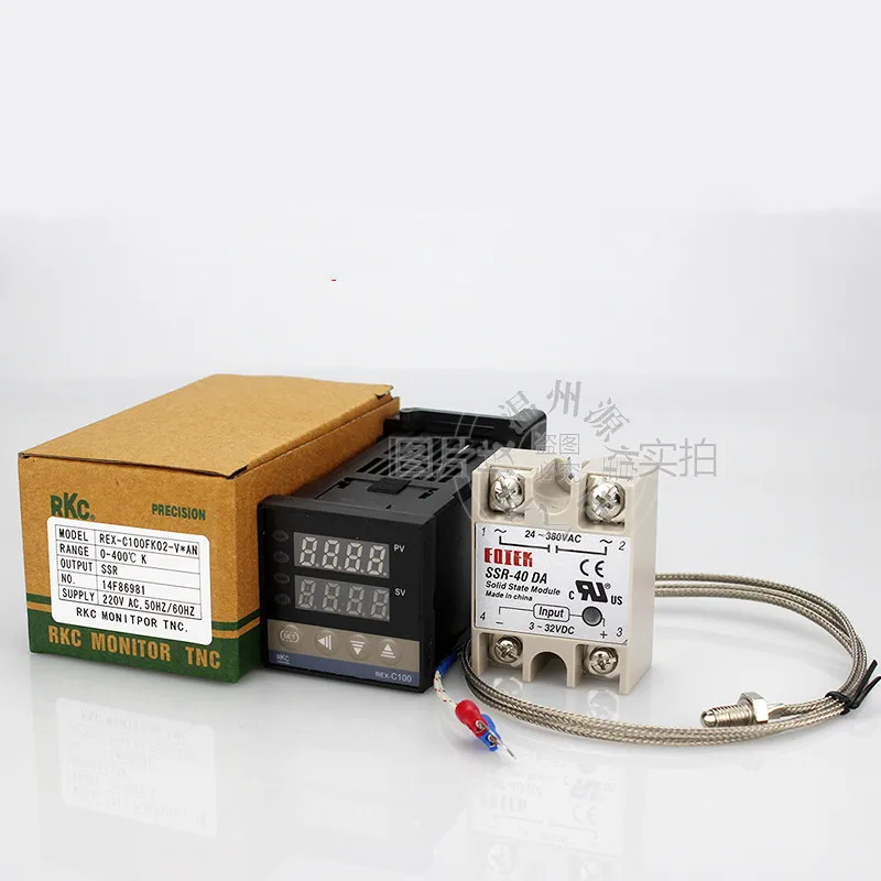 100-240VAC REX-C100 PID تحكم في درجة الحرارة المدى 0 إلى 400C SSR40A K الحرارية ، PID تحكم مجموعة + الحرارة بالوعة