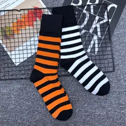 Adult Mid Calf Crew Zebra Ombre Stripes Bee Tiger Simple Cotton Socks Stripe Yarn Stocking Knit Black Orange Contrast Red Green