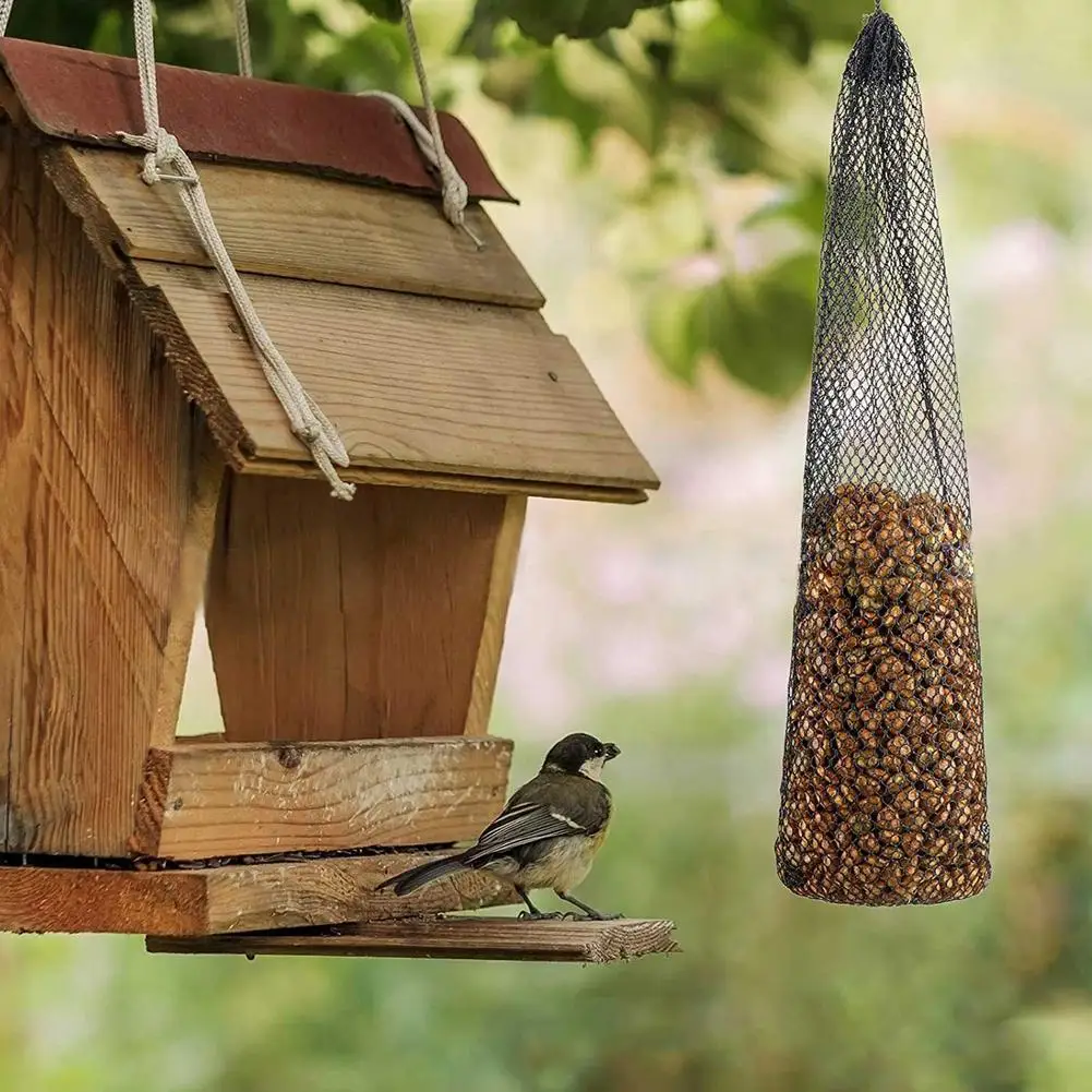 Bird Feeders Hanging Type Outdoor Bird Feeder Bag Polyester Encryption Net Bag Hanging Feeders Viewing Window For Garden Decor