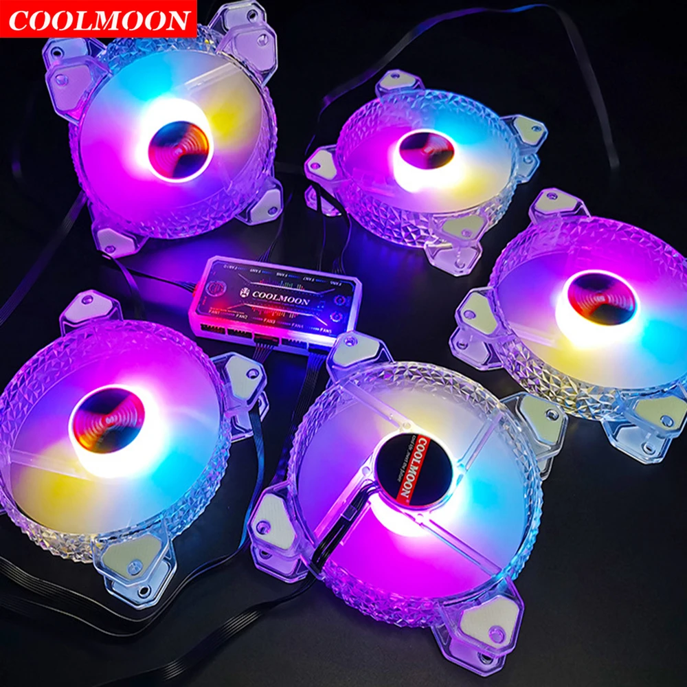 Imagem -02 - Coolmoon Estilo Diamante 120 mm Computador Case Ventilador 6pin Silencioso Refrigerador Mudo Rgb Ventiladores de Refrigeração do Radiador Controlador Música