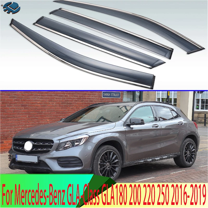 

For Mercedes-Benz GLA-Class GLA180 200 220 250 2016-2019 Plastic Exterior Visor Vent Shades Window Sun Rain Guard Deflector 4pcs