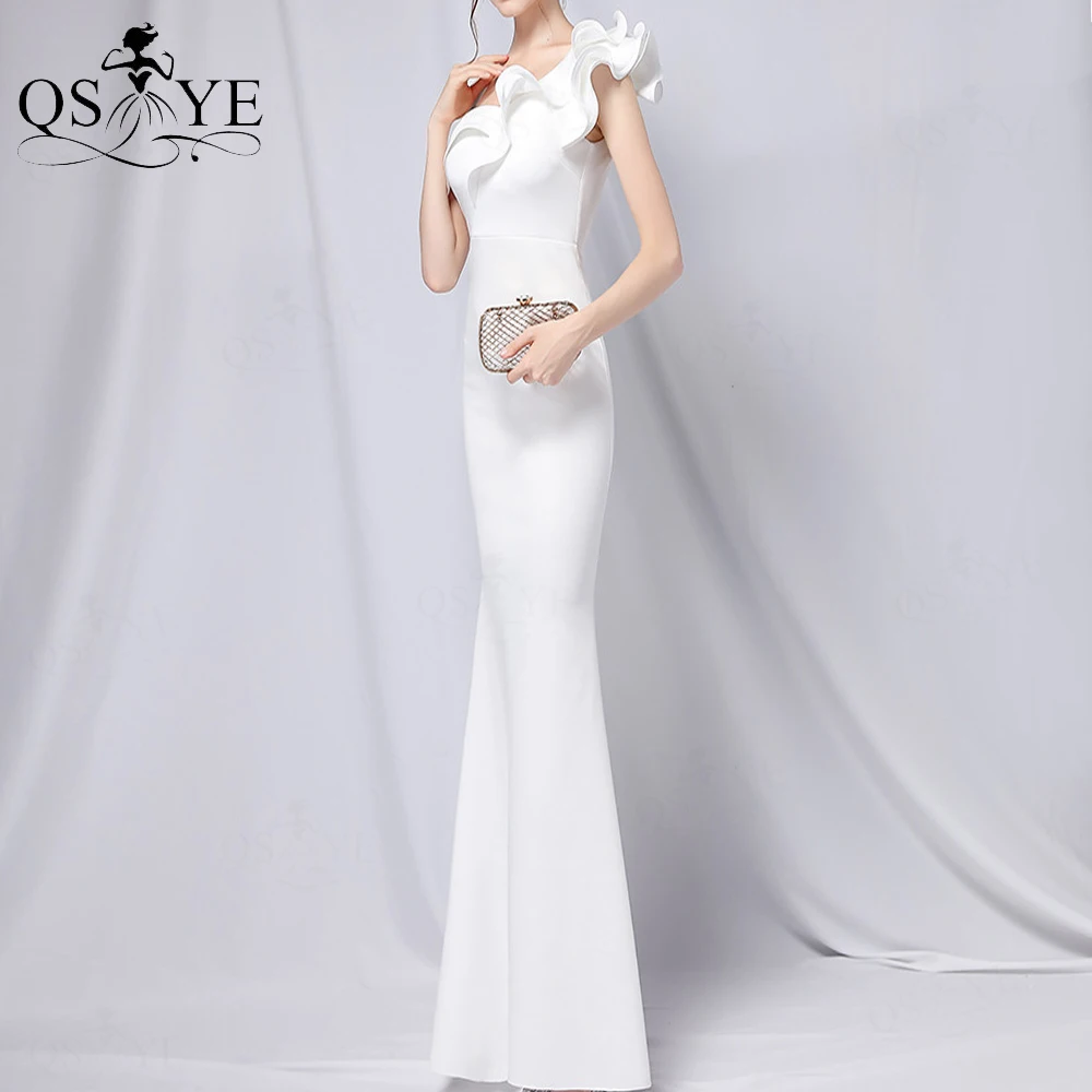 Robe de soirée asymétrique, asymétrique épaule dénudée, style sirène, manches latérales, à volants, épaule dénudée, extensible, ajustée, tenue de fête