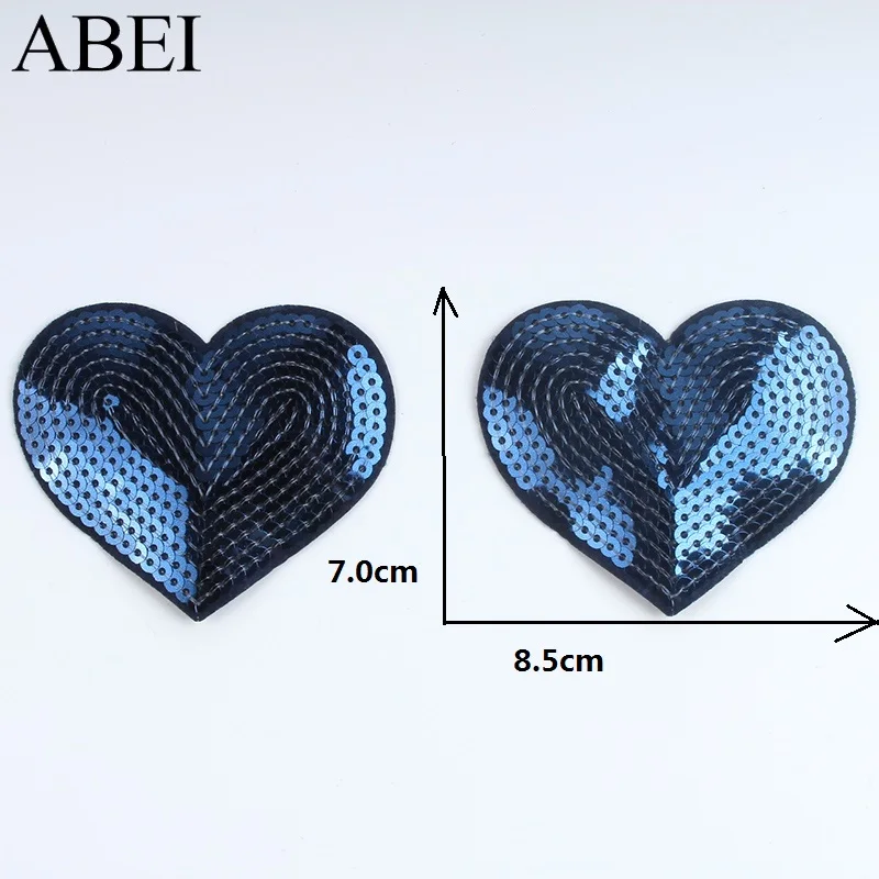 10pcs Embroidered Royal Blue Patches Iron On Sequined Heart Patch Glittle Fabric Appliques For Jeans Backpack Shoes Coats Pants