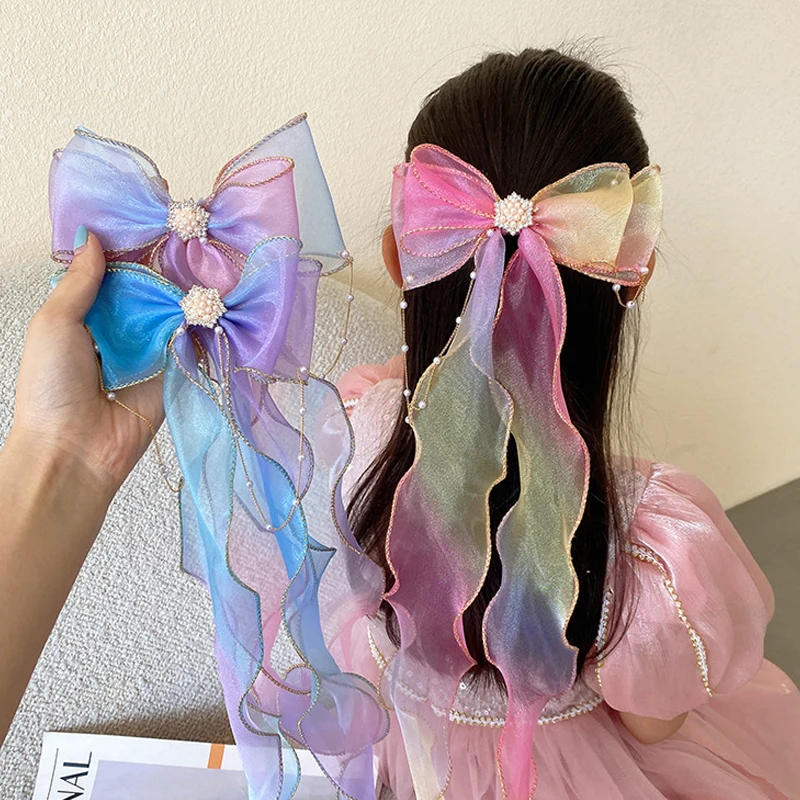 子供のヘアアクセサリー,ビーズ付きリボン,編みこみのヘアピン,夏のプリンセスピン