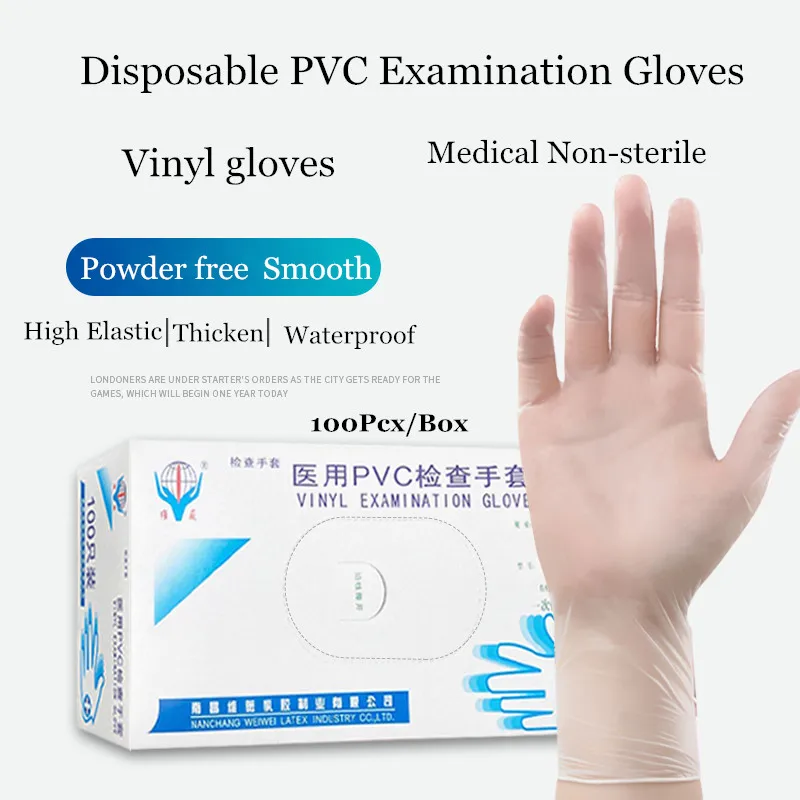 

100pcs Disposable Vinyl Gloves Transparent Latex Free Disposable PVC Gloves For Medical Examination Kitchen Garden Industrial