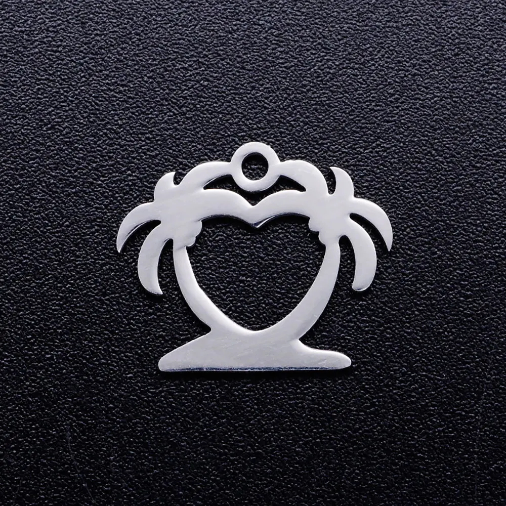 10pcs/lot diy summer beach palm tree stainless steel charm pendant wholesale leaf flower rose jewelry bracelet connector charms