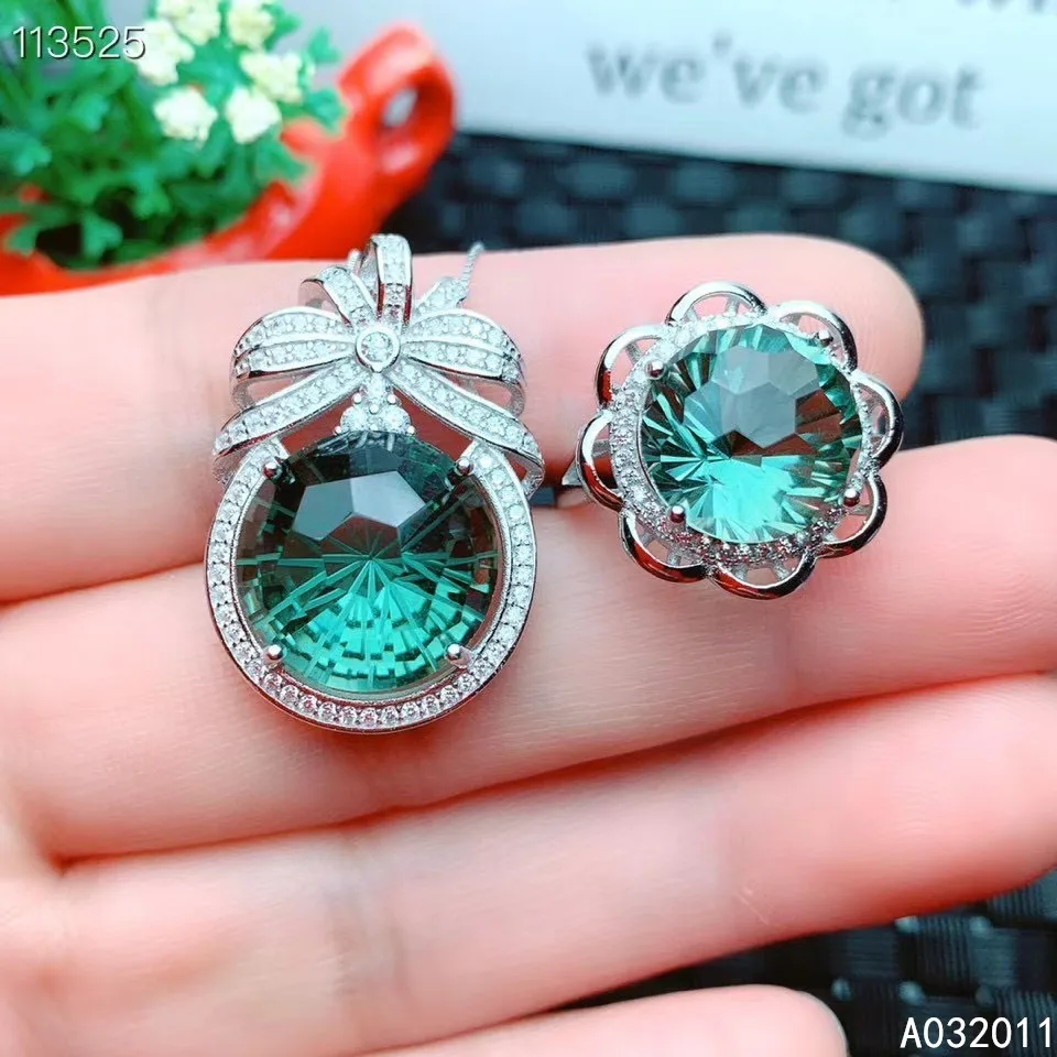 

KJJEAXCMY Fine Jewelry 925 sterling silver inlaid Green crystal female gemstone set Gift Birthday Party Wedding Eng