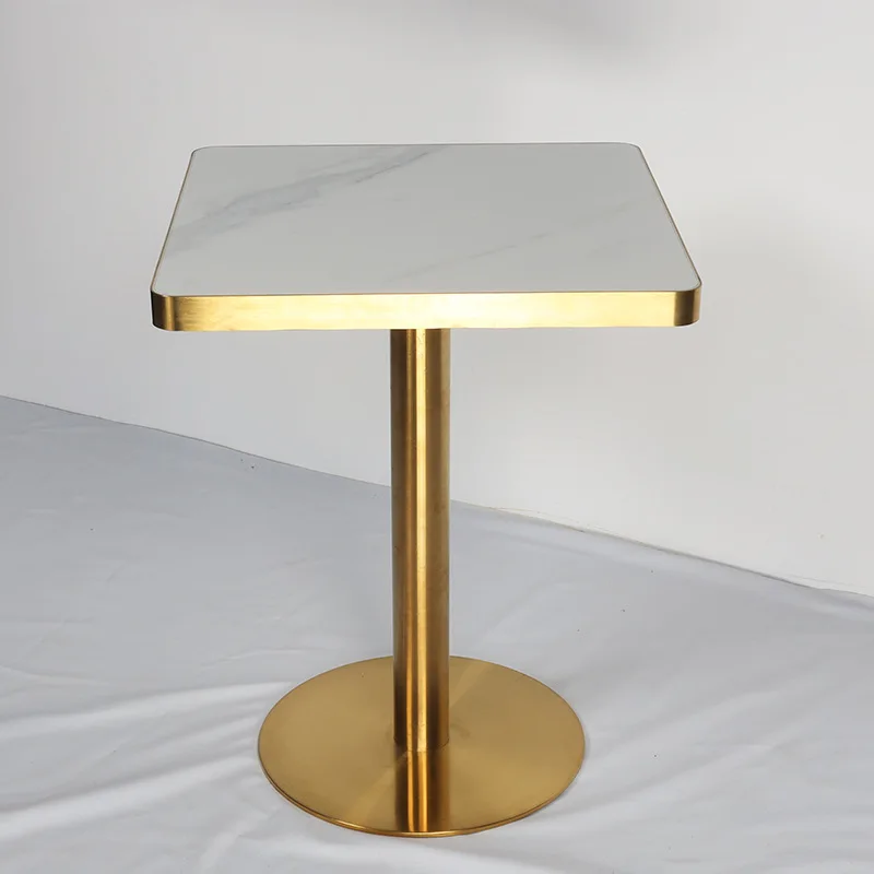 

Rock marble table stainless steel gold-plated square dining table coffee shop table