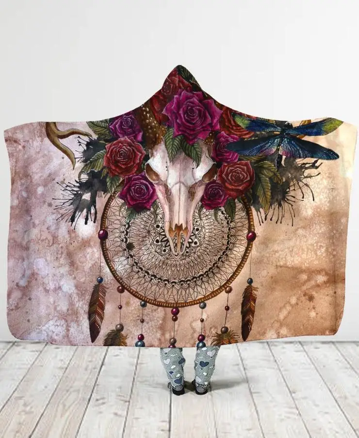 Plstar Cosmos Birds Feather/Native/Buffalo Head Motifs Hooded Blanket 3D full print Wearable Blanket Adults men women style-4