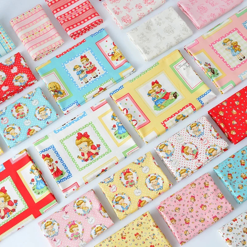 Cotton Fabric Cartoon Girl Strawberry Breathable Soft for Sewing Clothes DIY Handmade by Half Meter