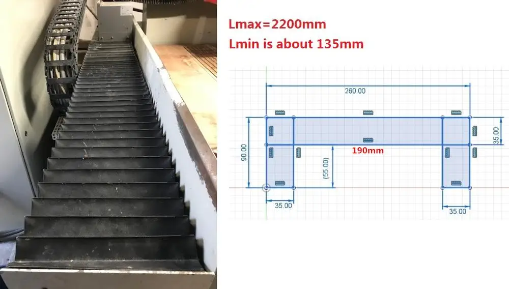CNC Harmonica type cover, U shape internal: 190mm x 55mm,, external: 260mm x 90mm,Lmax=2200mm