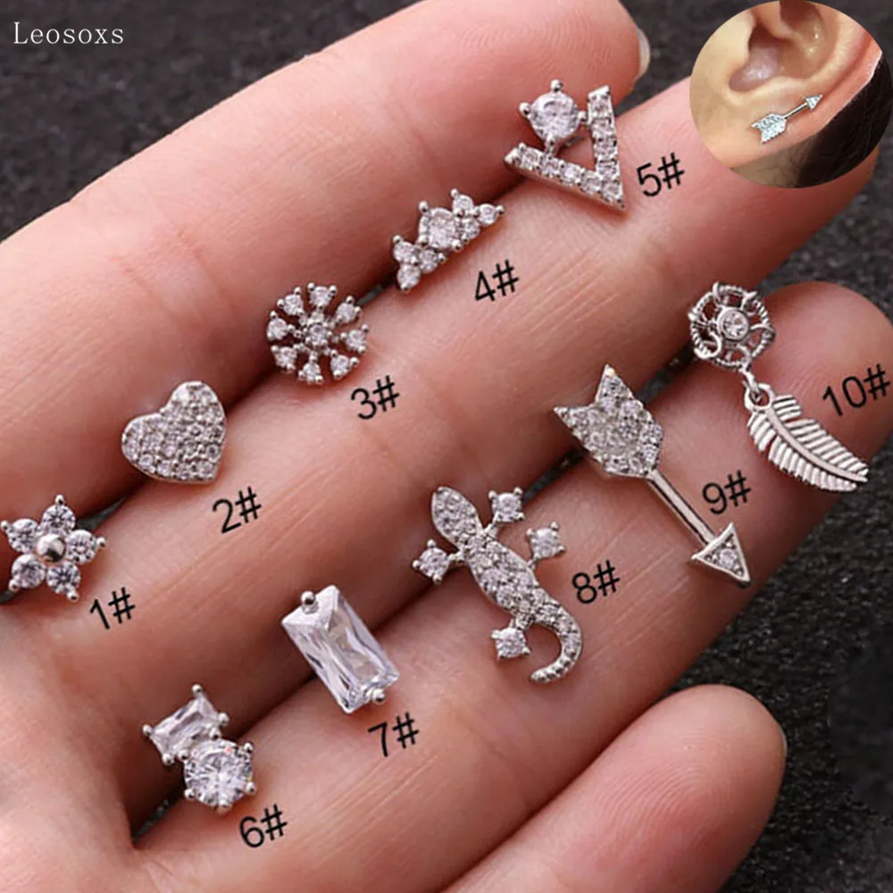 Leosoxs 2pcs New Creative Diamond-studded Gecko Earrings Human Body Piercing Jewelry