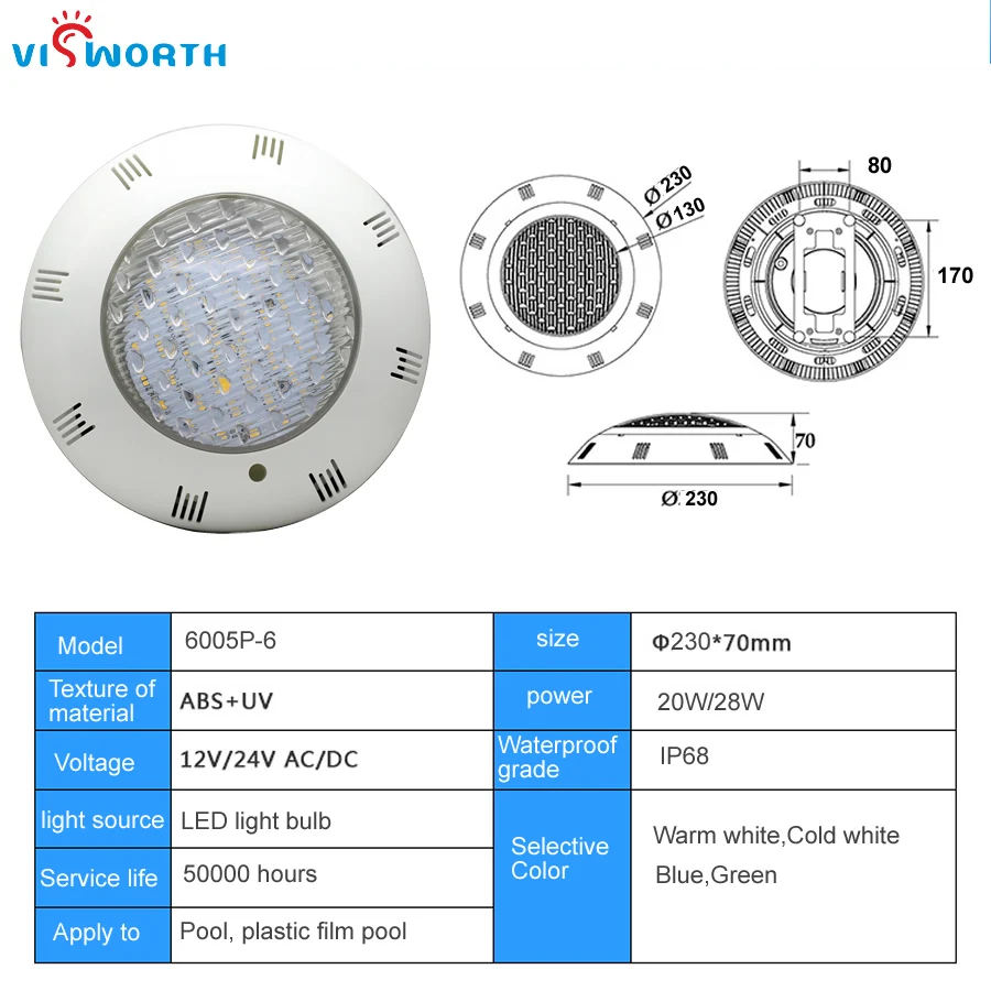 20W 28W Led Underwater Light Warm Cold White Blue Green Swimming Pool Light AC/DC 12V 24V Ip68 Waterproof Night Lamp Outdoor