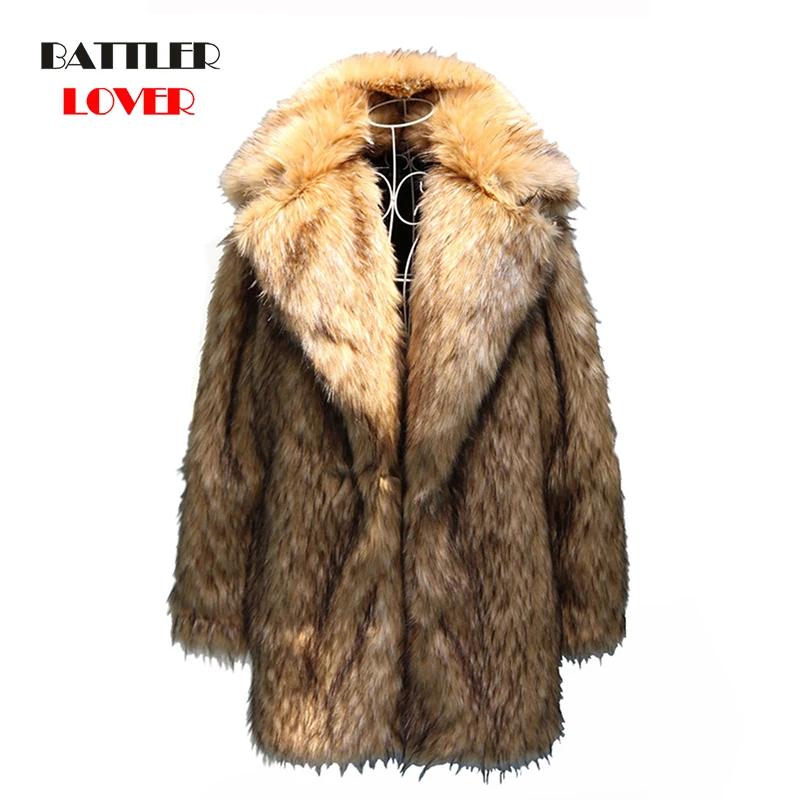 S-6XL New Fashion Cold Winter Jackets For Men 2021 Raccoon Fur Warm Coats Male Soft Faux Fur Trench Overcoats Autumn Clothing