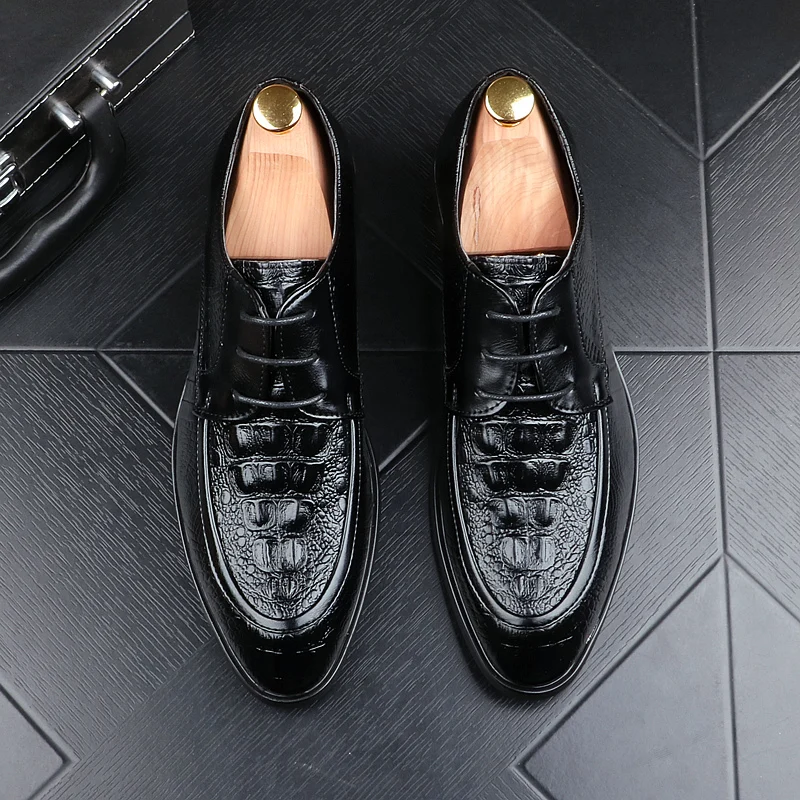 men fashion punk nightclub dress cow leather shoes crocodile pattern oxfords shoe breathable young sneakers chaussures hommes