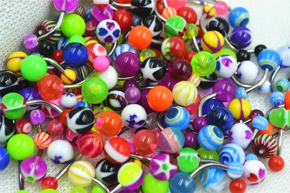 

200pcs/Lot Body Jewelry Piercing 14G 316L Surgcail Steel Navel Belly Button l Ring Banana Barbells Acrylic Body Navel Piercing