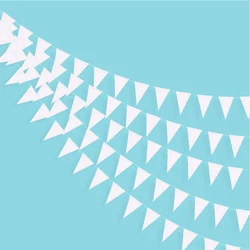 White Birthday Triangle Flags Banners White Paper Pennant Garlands for Wedding Baby Bridal Shower Bachelorette Party Decorations