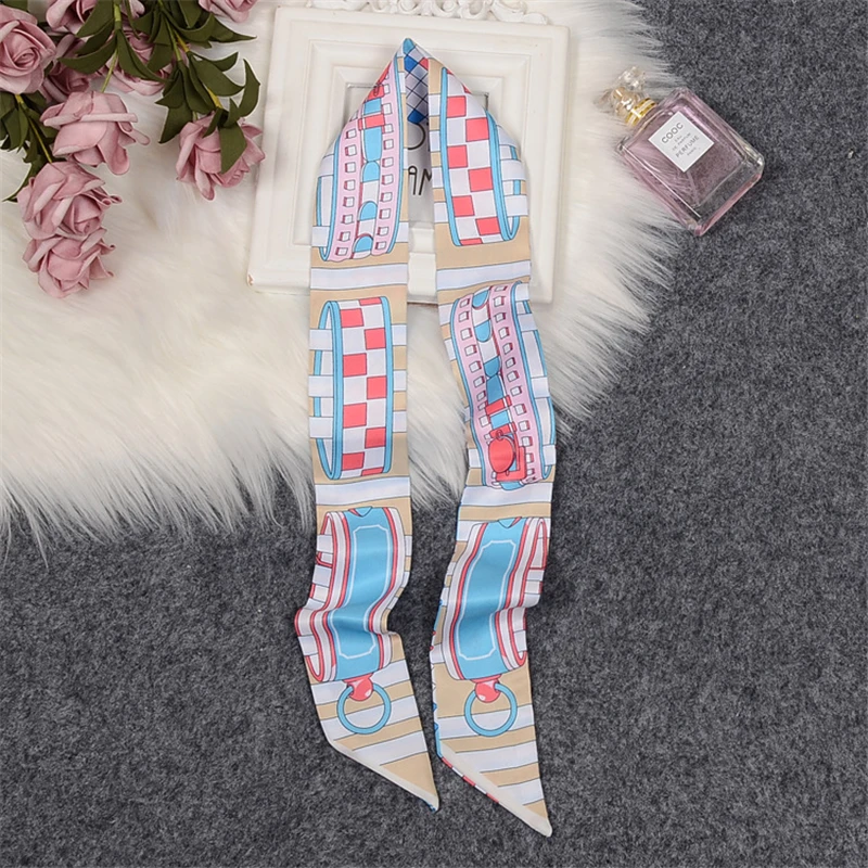 

Plaid Bracelet Print Brand Scarf Women Hijab Skinny Bag Scarf Bandana Foulard Silk Head Scarves For Ladies Fashion Hair Headband