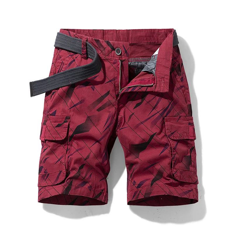 Men\'s Camouflage Cargo Shorts Red Summer Cotton Tactical 2022 Fashion Casual Multi-Pocket Short Pants Men Loose Army Military