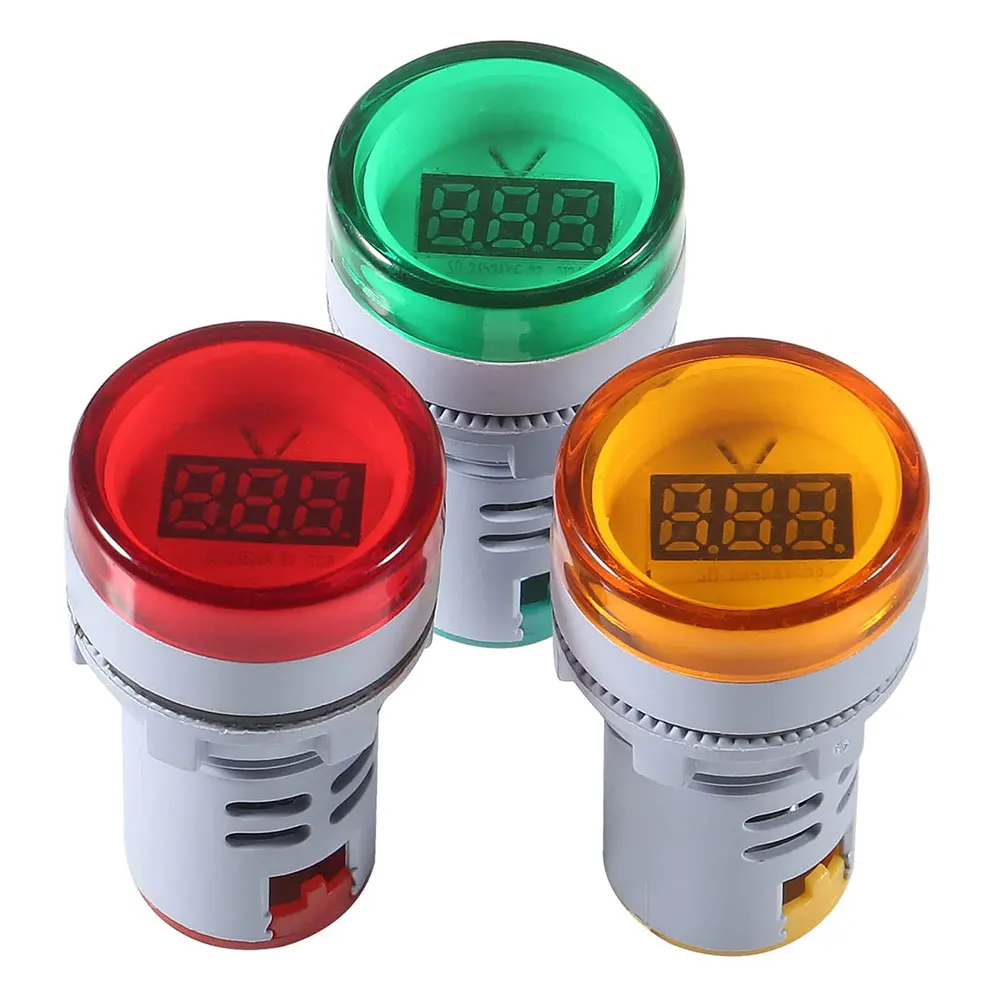 22mm AD16-22DSV Round Digital Voltmeter AC 20-500V Mini Voltage Meter LED Digital Display Voltmeter Indicator Light Pilot Lamp