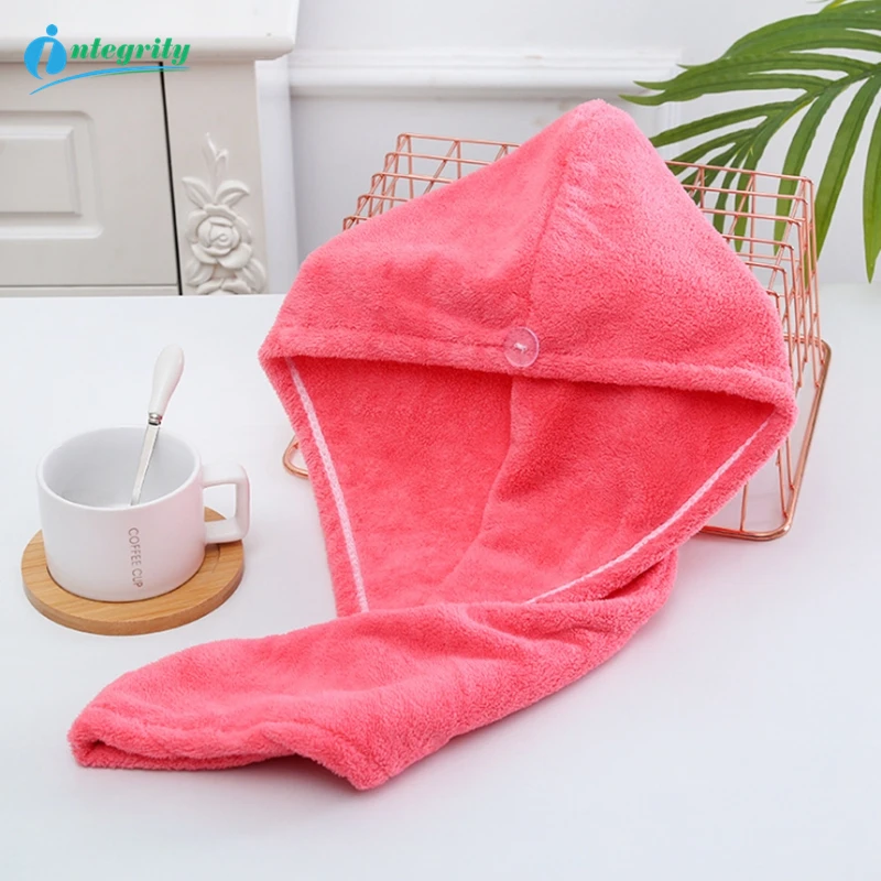 INTEGRITY 1PCS 25*68cm Quick-dry Hair Towel Cap Hat Bath Hat Microfiber Solid Towel Cap Super Absorption Turban Hair Dry Cap