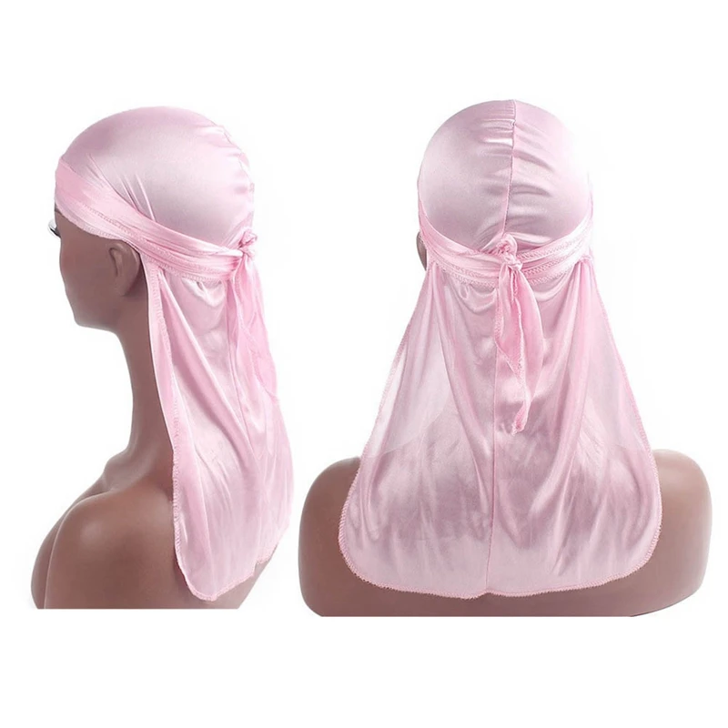 Lange Staart Zijden Sjaal Moslim Tulband Doo Rag Piraatpet Durag Chemo Caps Schedel Hoed Hoofddeksels Vrouwen Mannen Bandana Hoofddoek zomer