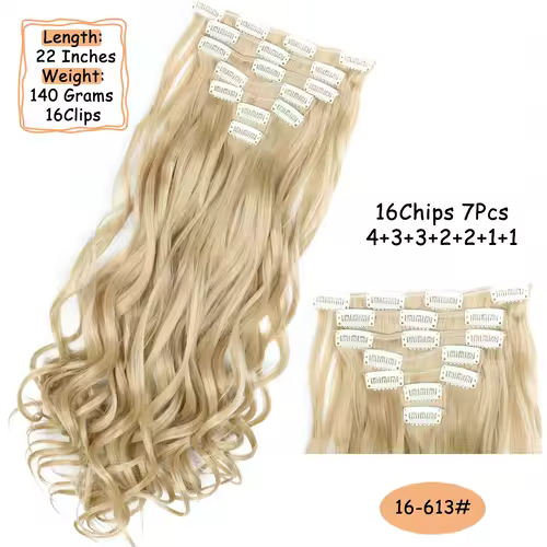 NICESY 16Clips Synthetic 24Inch Long Curly Hair Hairpiece Heat Resistant Hair Extension Clips In Ombre Black Brown Blond Women - Image 17