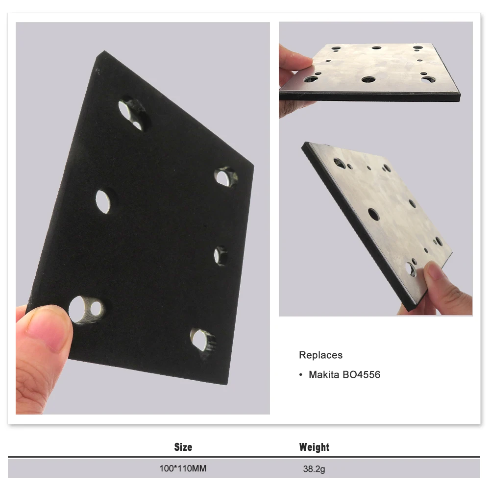 Tampone abrasivo quadrato da 1 pezzo 4‐1/2" x 4" PSA Tampone sostitutivo a 6 fori progettato per l'utilizzo in carta vetrata comunemente disponibile da 4-1/2" x 5-1/2"