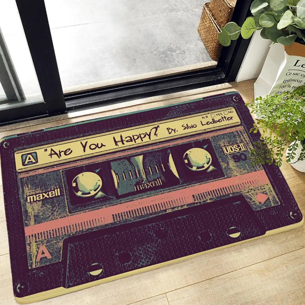 

Cassette Doormat Carpet Indoor Entrance Non-Slip Mat Carpet Rugs Floor Flannel Hallway Porch Bath Vintage Tape Creative Doormats