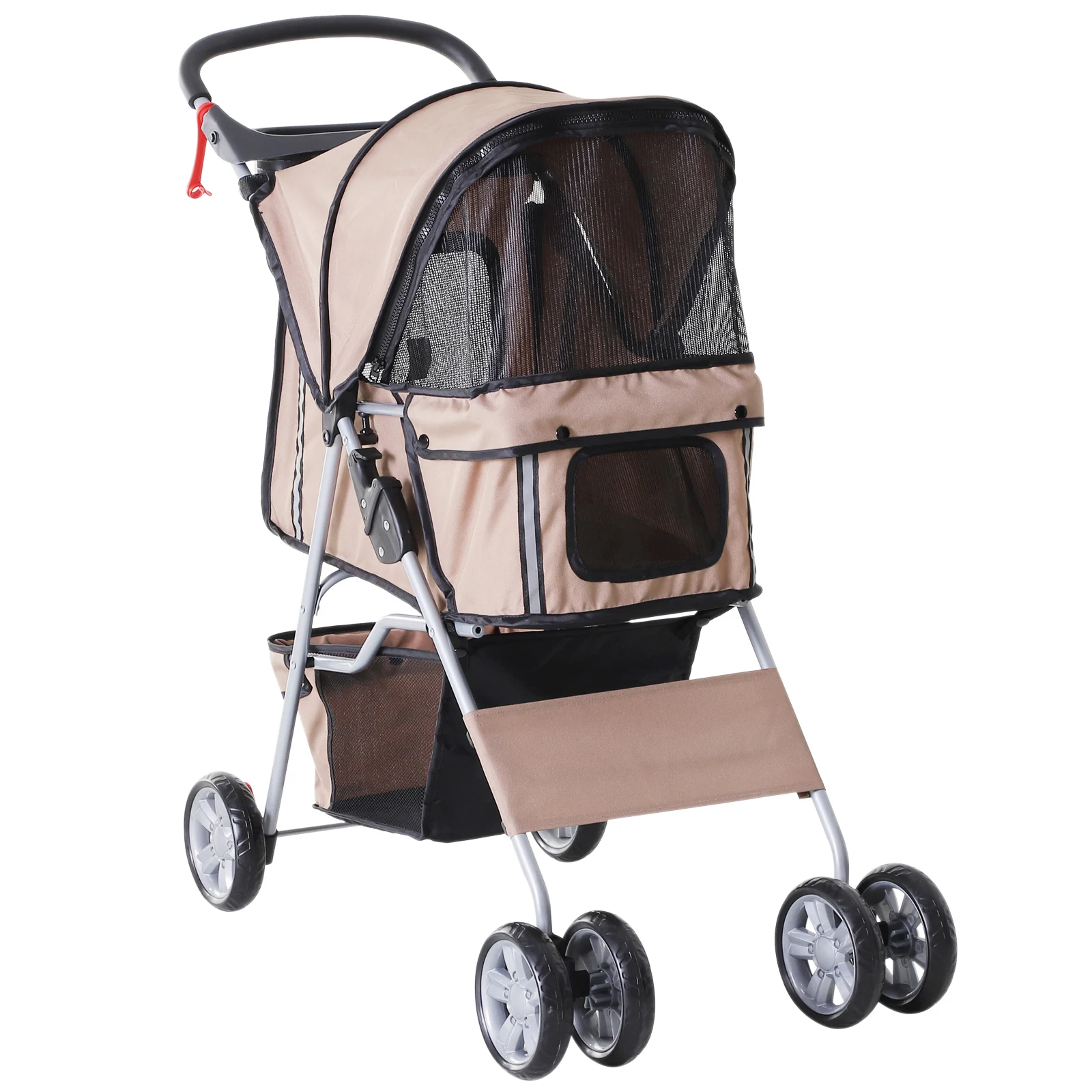 PawHut Carrito para Perros Plegable con Toldo Ajustable 75x45x97 cm Café