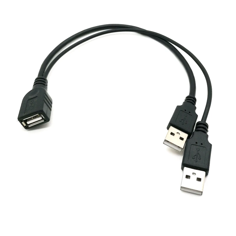 USB 2.0 A Male to USB Female 2 Double Dual Power Supply USB Female Splitter Extension Cable HUB Charge for Hard Disks Printers