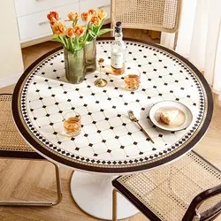 Retro Round Print Table Cloth PVC Leather Tablecloth Mat Table Table Tapete Picnic Blanket Waterproof Oil-proof Home Decaration