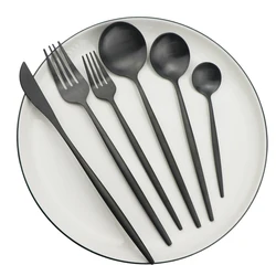 36Pcs Black Matte Flatware Cutlery Set 304 Stainless Steel Dinnerware Set Dessert Fork Spoon Silverware Set Kitchen Tableware
