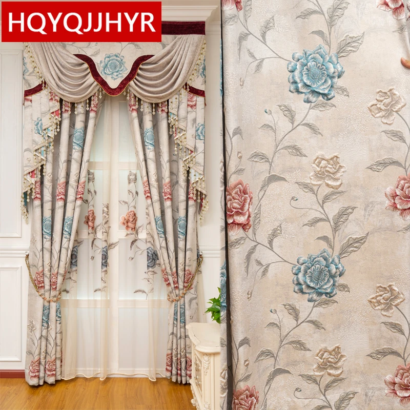 

European Top 3D Jacquard Full Blackout Thick Floor-To-Ceiling Curtains For Living Room Bedroom Hotel Custom Luxury Curtains