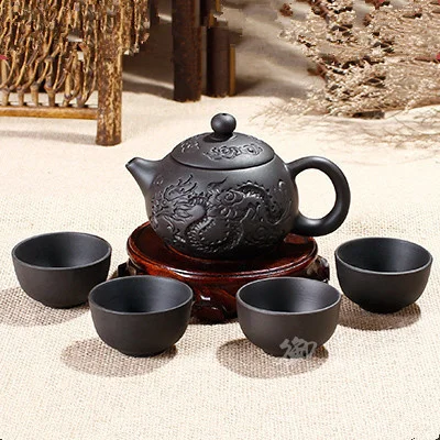 Clay Kung Fu Bule 150 Ml Yixing Zisha Bule Chinese Porcelain Tea + 4 Copies Kung Fu Cup Handmade Tea Dragon Ceramic Kettle