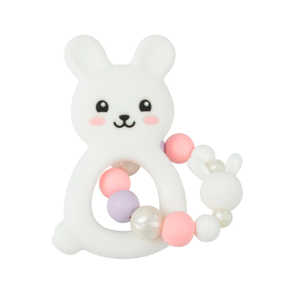 LOFCA Rabbit Silicone Teether Cartoon Animal Baby Teething Toy Free BPA Food Grade Silicone Pendant Gift Accessories Making