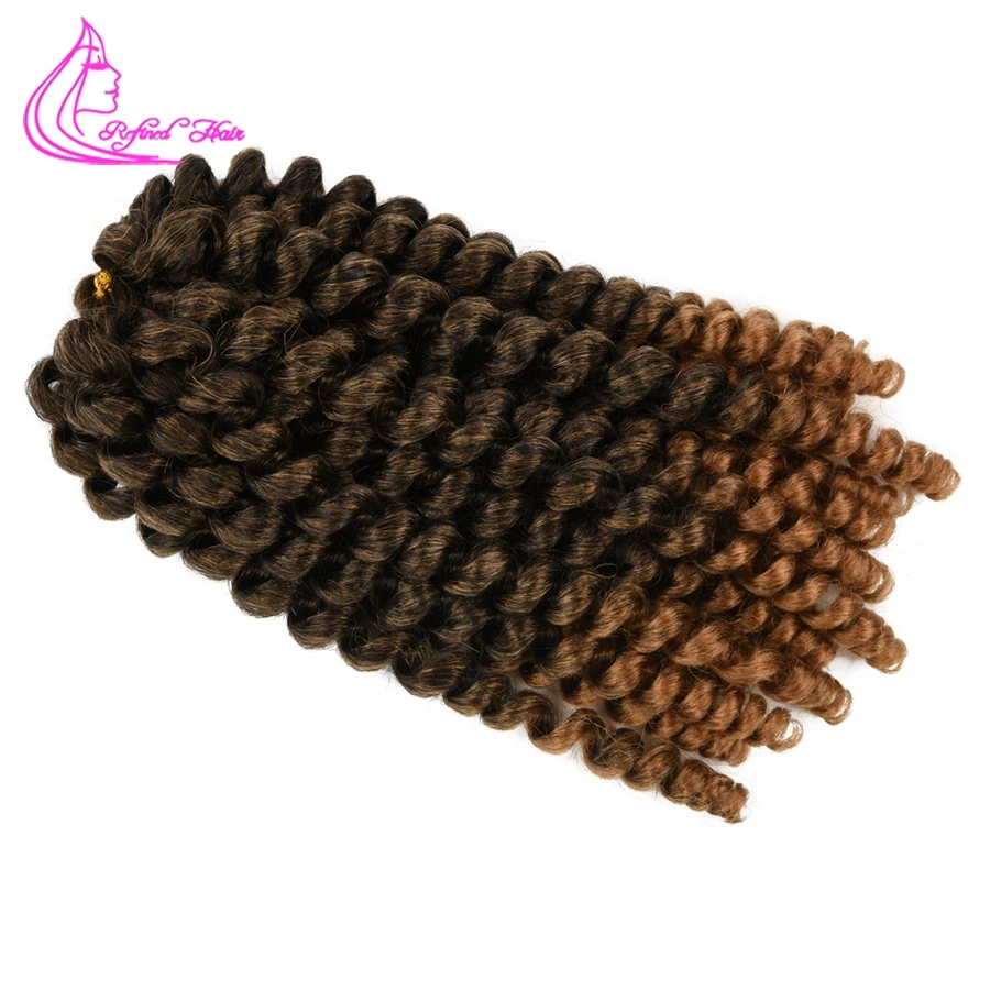 Ombre Braiding Hair Jumpy Wand Curl Crochet Braids Jamaican Bounce 8 12 inch Synthetic Hair Extensions for Women Brown Burgundy