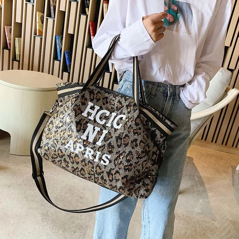 Casual kobiety błyszczące cekiny torby na ramię duża pojemność torebka damska dla pani podróży duża torebka nadrukowane litery torby Crossbody