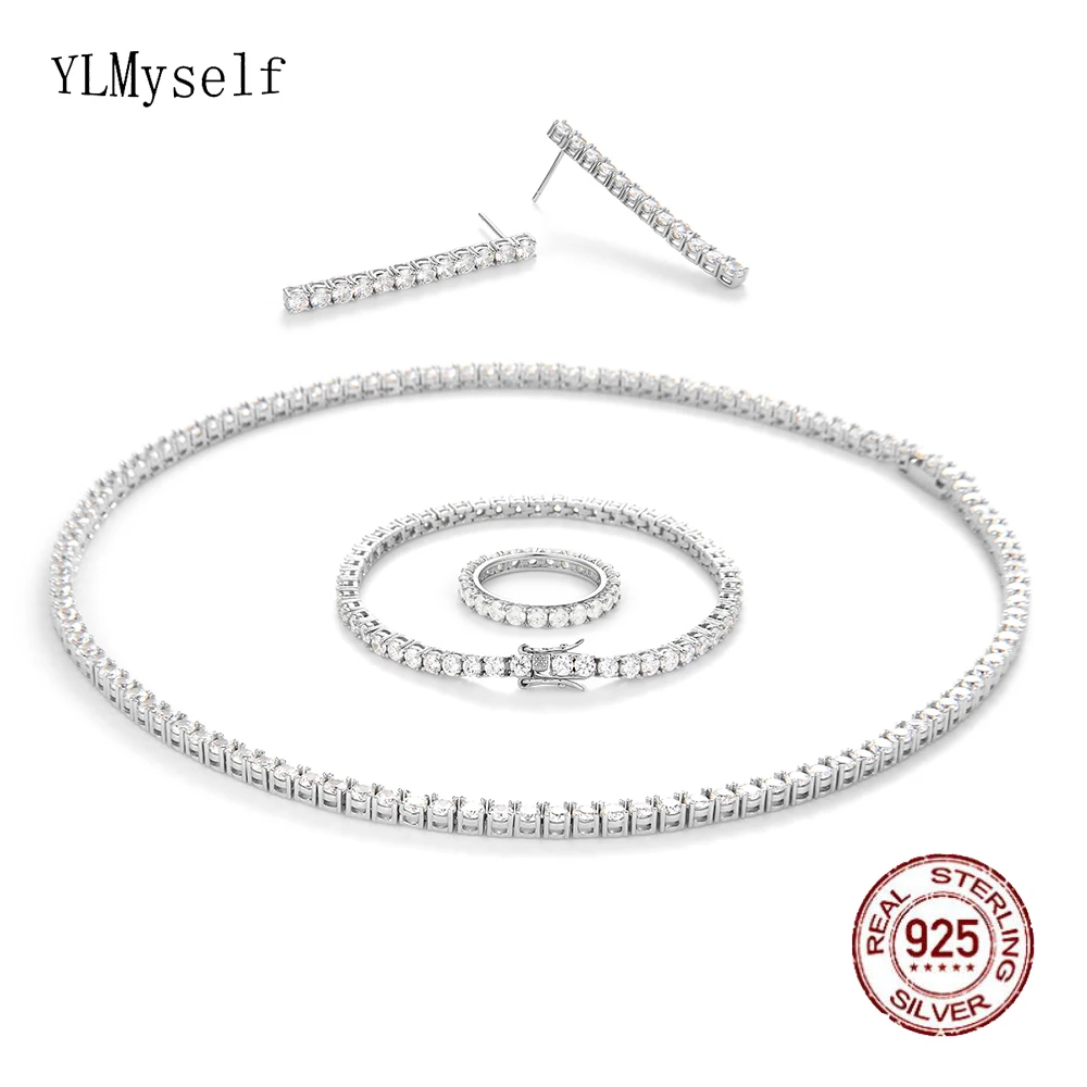 Solid 925 Sterling Silver Tennis Necklace(41-55CM,16-22\