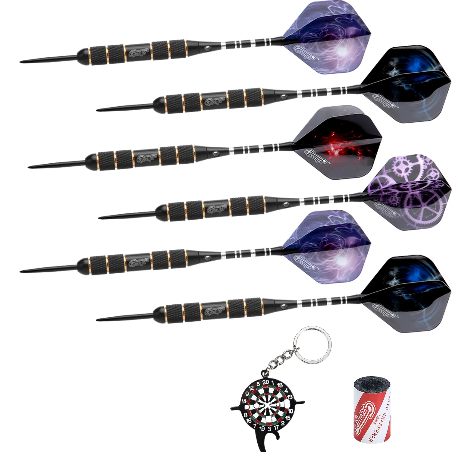 CyeeLife 22g Stahl tip darts set Professionelle Mit Geschenk Fall, 12 flüge + Spitzer + Multi Funktion Werkzeug 6 Packs