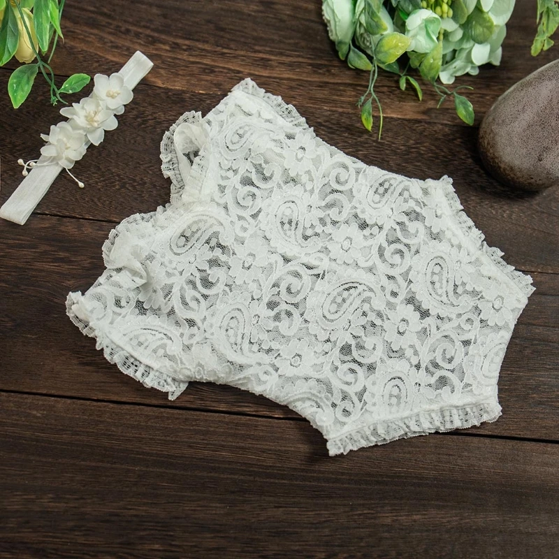 2 Pcs Newborn Photography Props Lace Headband Romper Kit Infants Photo  Clothing Outfits Baby Headdress Bodysuit Set Dropship